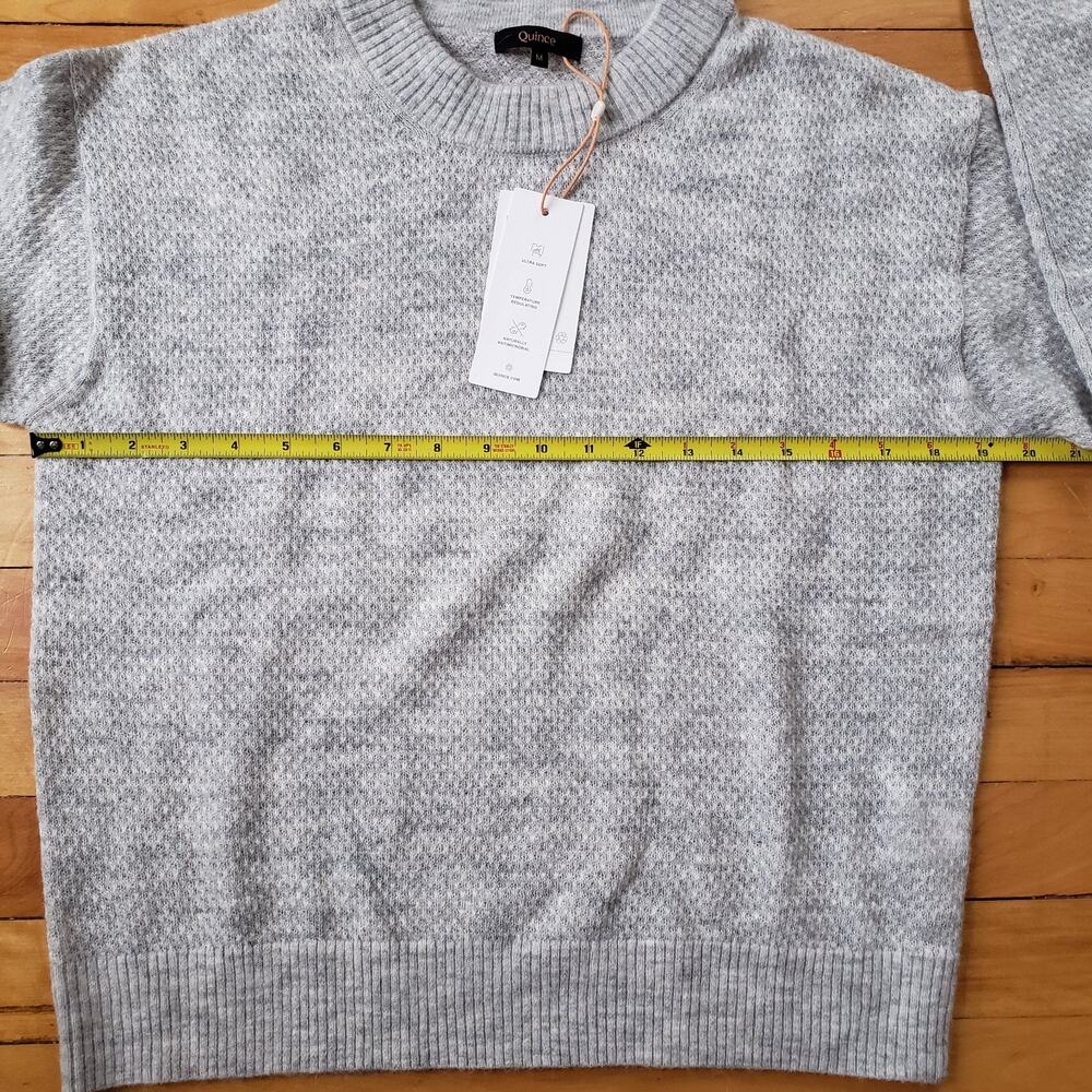 Quince Baby Alpaca Wool Diamond Stitch Crew Light Gray Sweater Medium NWT - Picture 5 of 12